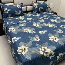 Pure Decor Blue & White Floral Other 4 Piece Double King Fine Bedding Set-31