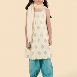 Fabindia Girls Ethnic Motifs Printed Kurta with Salwar & Dupatta-picture-2