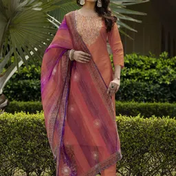 KALINI Women Embroidered Regular Thread Work Straight Kurta with Trousers & Dupatta-37