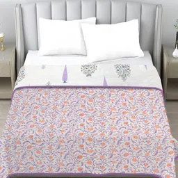 FABINALIV White & Purple Printed Pure Cotton 233 GSM Reversible AC Room Double Bed Dohar image 4