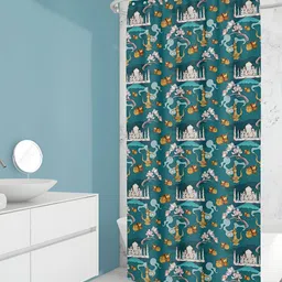 ArtzFolio Green & Pink Geometric Printed Water Proof Shower Curtain-14