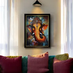 Art Street Gold-Toned & Blue 1 Piece Synthetic Wood Religious Wall Paintings-image-22