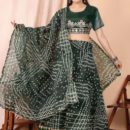 huuhambay Bandhani Printed Traditional Kota Doria Semi Stitched Choli Lehenga & Dupatta-50