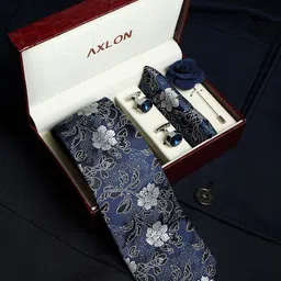 AXLON Men Tie, Cufflinks, Pocket Square Accessory Gift Set-image-91