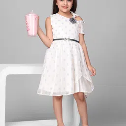 Macwin Polka Dot Print Cold-Shoulder Fit & Flare Dress-picture-43