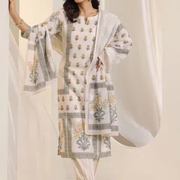 Libas Floral Printed Notch Neck Straight Kurta With Salwar And Dupatta-picture-21
