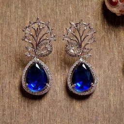Gemron Jewel Rhodium-Plated Cubic Zirconia Studded Contemporary Drop Earrings-56