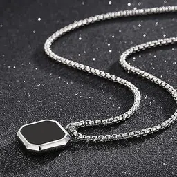 OPUS GEMS Silver-Plated Enamel Studded Square Shaped Pendant With Chain-picture-27
