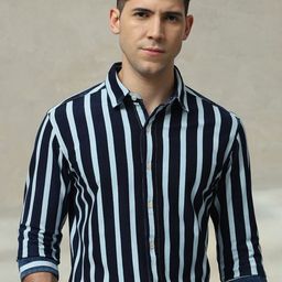 Mufti Men Slim Fit Spread Collar Vertical Striped Cotton Formal Shirt-picture-36