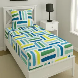 Aura White & Blue Striped Printed 144 TC Microfiber Single Bedsheet Set 1.52 m x 2.28 m-image-95