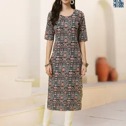 HERE&NOW Selection Of 2 Geometric Printed Round Neck Straight Kurtas-image-40