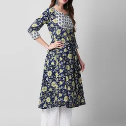 HERE&NOW Women Round Neck Floral Printed Gotta Patti Cotton Kurta-picture-18