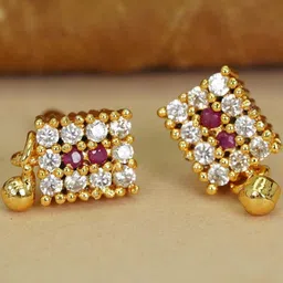 DressBerry Women Gold-Plated Artificial Stone Studs Earrings-image-0