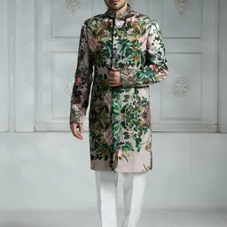 Rivaar By Rocky Star Floral Printed Sherwani Set-image-95