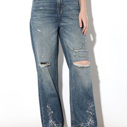 ONLY Women Straight Fit Mid-Rise Highly Distressed Heavy Fade Cotton Embroidered Jeans-image-44