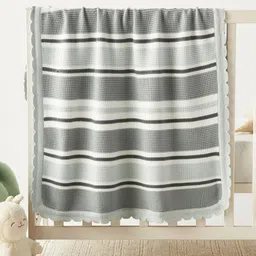 Juniors by Babyshop Grey & White Striped 210 GSM Single Bed Blanket-image-62