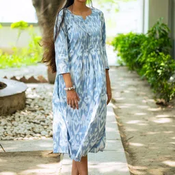 Uttariya Abstract Printed Ikat Cotton A-Line Midi Dress-image-72