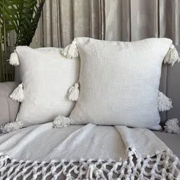 EXPORT HOUSE White 2 Pieces Cotton Self Design Square Cushion Covers-34