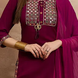 all about you Women Yoke Design Regular Mirror Work Kurta with Trousers & With Dupatta image 3