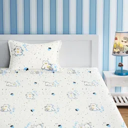 URBAN DREAM White & Blue Geometric 210 TC Single Bedsheet with 1 Pillow Covers-image-65
