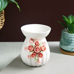 TAYHAA White & Pink Floral Textured Ceramic Candle Holder-image-84