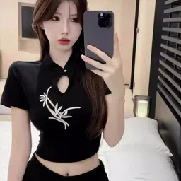 KPOP Women Floral Printed Keyhole Neck Top-image-82