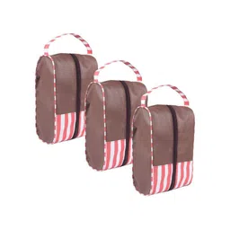 prettykrafts Peach & Brown 3 Pieces Striped Shoe Organisers-55