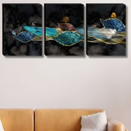 Myntra Elegant Homes Black & Blue 3 Pcs Leaf Floral & Botanical Synthetic Wood Wall Art-image-80