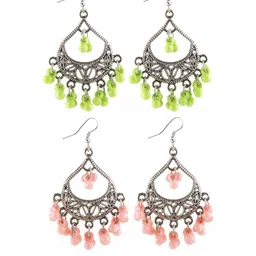 Creative Frogs Girls Pack Of 2 Multi Color Silver-Plated Oxidize Geometric Drop Earrings-18