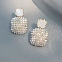 VAGHBHATT Gold-Plated Mother Of Pearls Studded and Pearls Beaded Drop Earrings-18
