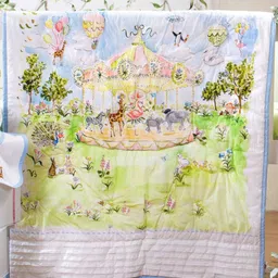THE BABY TRUNK White & Blue Cartoon Characters Egyptian Cotton 450 GSM Single Bed Quilt-image-92