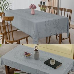 Aura Grey 2 Pieces Floral Printed 6-Seater Cotton Table Covers-1
