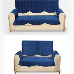 Fashion Throw Navy Blue Velvet Sofa Cover With Arms-image-74