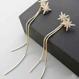 PolluxCraft Korean Gold-Plated Stones Studded Contemporary Tasselled Drop Earrings-picture-20