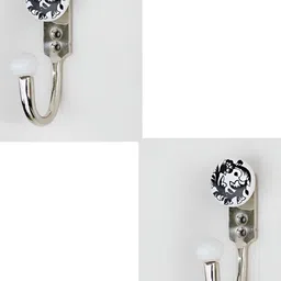 IndianShelf Silvertoned and White 2 Pieces Floral Ceramic Wall Hangers Hooks-image-77