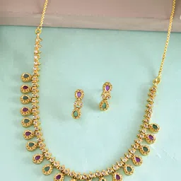 Gold Toned AD Stone Studded Classic Jewellery Set-15