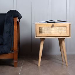 THEGASBH Brown Wooden Rectangle Bedside Table-image-97