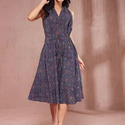Fabindia Women Cotton Printed Halter Neck A-Line Midi Dress-picture-15