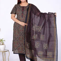 MIRAAN Women Ethnic Motifs Printed Regular Pure Cotton Kurta with Trousers & With Dupatta-12
