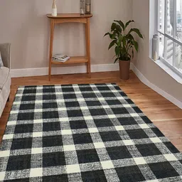 saraswatii global Tartan Plaid Charcoal & White Checked Tufted Woollen Carpet-image-73