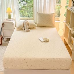 JC HOME Beige Polka Dots 140 TC Cotton King Size Bedsheet Set -2.00x2.20m-picture-27