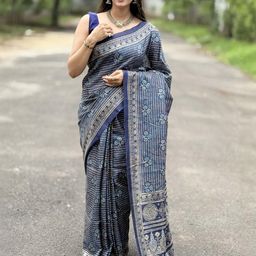ETHNIC TODAY Floral Printed Batik Tussar Saree-image-75