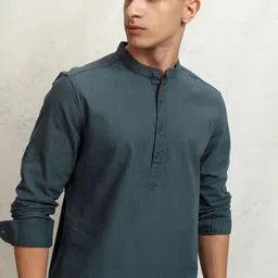 HIGHLANDER Men Mandarin Collar Solid Cotton Casual Shirt-image-23