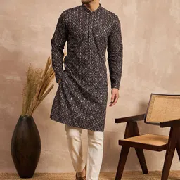 SWAGG INDIA Geometric Embroidered Mandarin Collar Thread Work Straight Kurta-picture-11