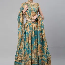 FABPIXEL Embroidered Sequinned Semi-Stitched Lehenga & Unstitched Blouse With Dupatta-picture-4