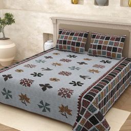 Homez Sparrow Multicoloured & Brown Ethnic Motifs 210 TC Queen Bedsheet with 2 Pillow Covers-18