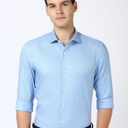 Peter England Men Super Spread Collar Micro Checked Cotton Slim Fit Formal Shirt-image-16
