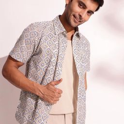 Fabindia Men Spread Collar Ethnic Motifs Printed Cotton Casual Shirt-image-49