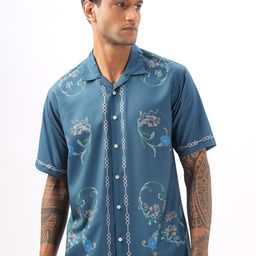 Vestirio Men Relaxed Cuban Collar Floral Printed Polycotton Casual Shirt-image-19