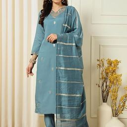 Siya Fashion Women Floral Embroidered Regular Kurta with Trousers & With Dupatta-image-98